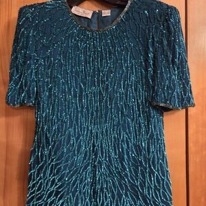 Laurence Kazar Emerald Beaded Blouse
